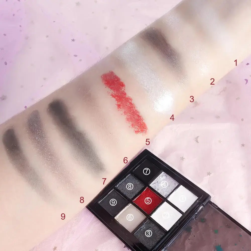 Black Red Punk Smoked 9 Colors Eyeshadow Palette - Waterproof Glitter Pearl Cold Dark Color Makeup Lasting Eyeshadow