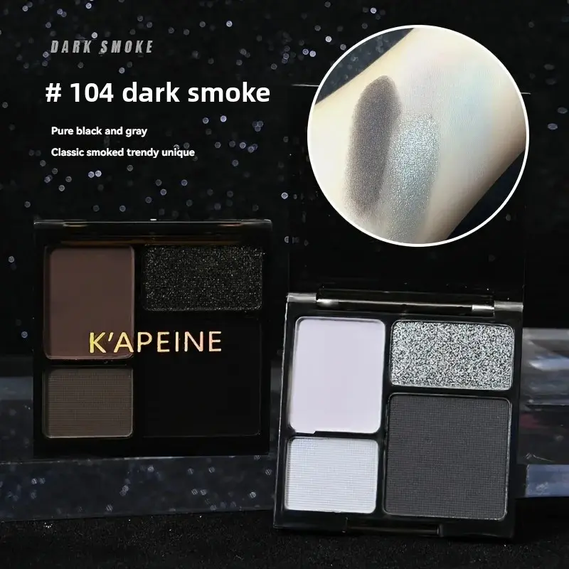 4 Colors Punk Smokey Eyeshadow Palette Matte Glitter Long Lasting Shimmer Cool Toned Black Blue Eye Pigment for Makeup