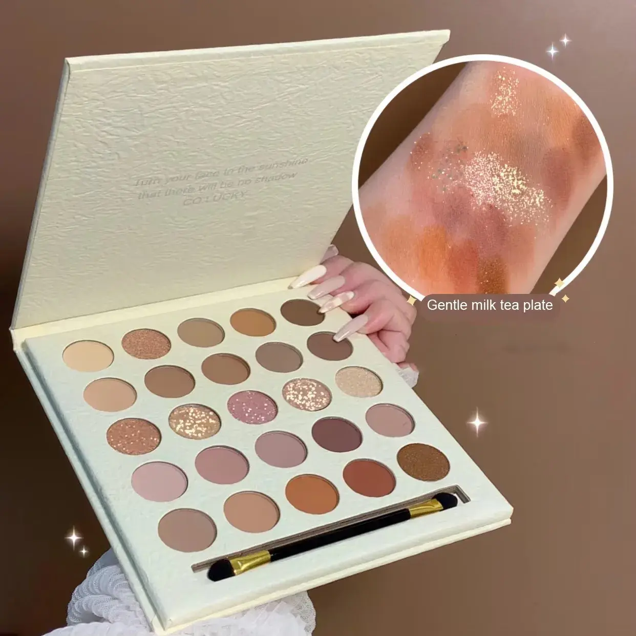 25-Color Eyeshadow Palette Earth Tones Matte & Shimmer Autumn Winter Low Saturation Orange Brown Makeup with Brush