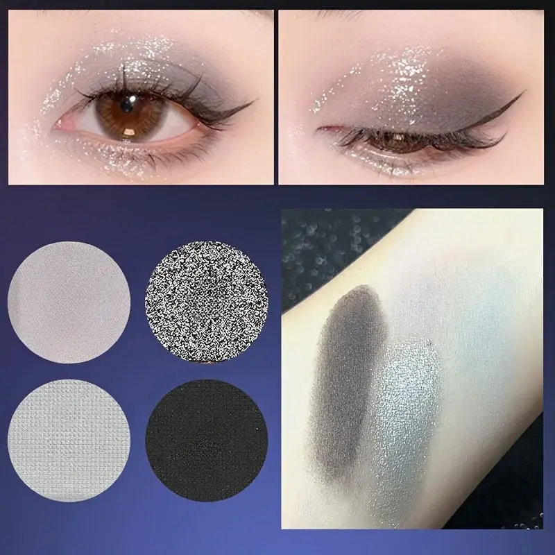 4 Colors Punk Smokey Eyeshadow Palette Matte Glitter Long Lasting Shimmer Cool Toned Black Blue Eye Pigment for Makeup