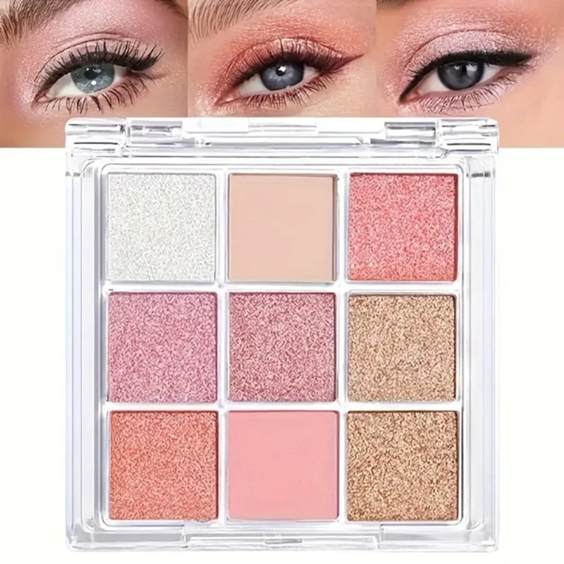 Summer 9-Color Eyeshadow Palette Rose Gold Brown Pink Orange - Matte Shimmer Effect Long-Lasting Glitter Makeup Palette