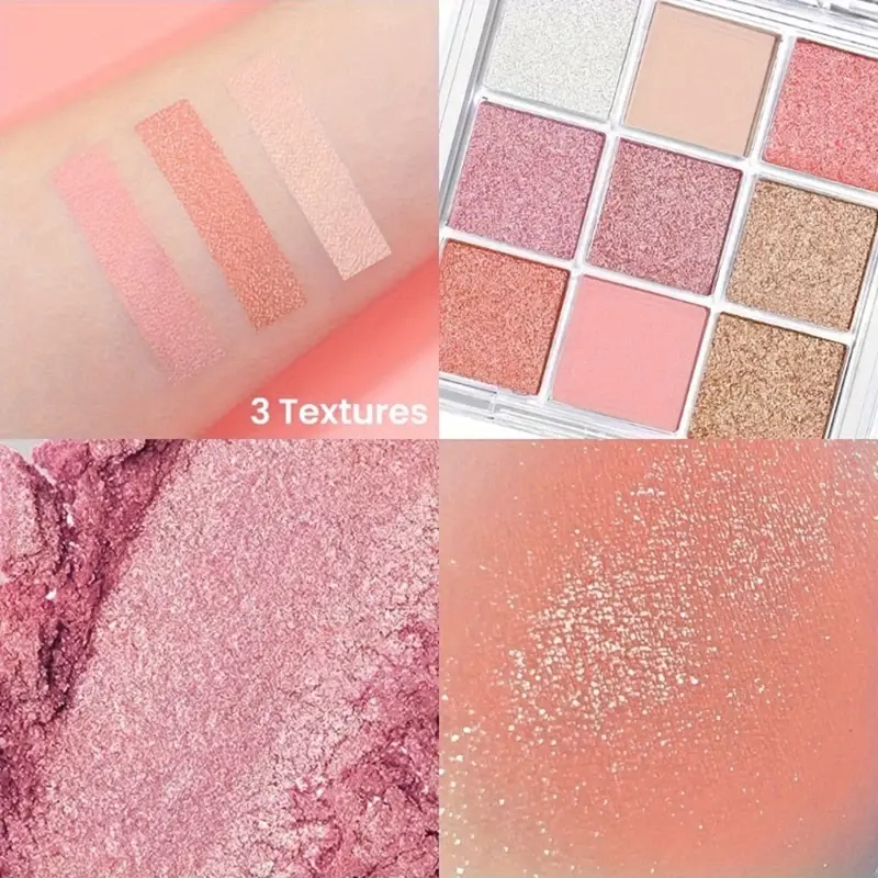Summer 9-Color Eyeshadow Palette Rose Gold Brown Pink Orange - Matte Shimmer Effect Long-Lasting Glitter Makeup Palette