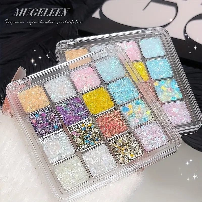 16 Colors Sparkly Glitter Eyeshadow Palette Long-Lasting Shimmer Diamond Dust Non-Smudge Colorful Sequins Cosmetic for Party