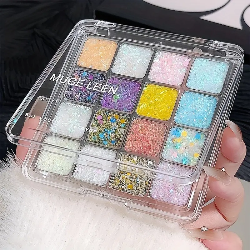 16 Colors Sparkly Glitter Eyeshadow Palette Long-Lasting Shimmer Diamond Dust Non-Smudge Colorful Sequins Cosmetic for Party