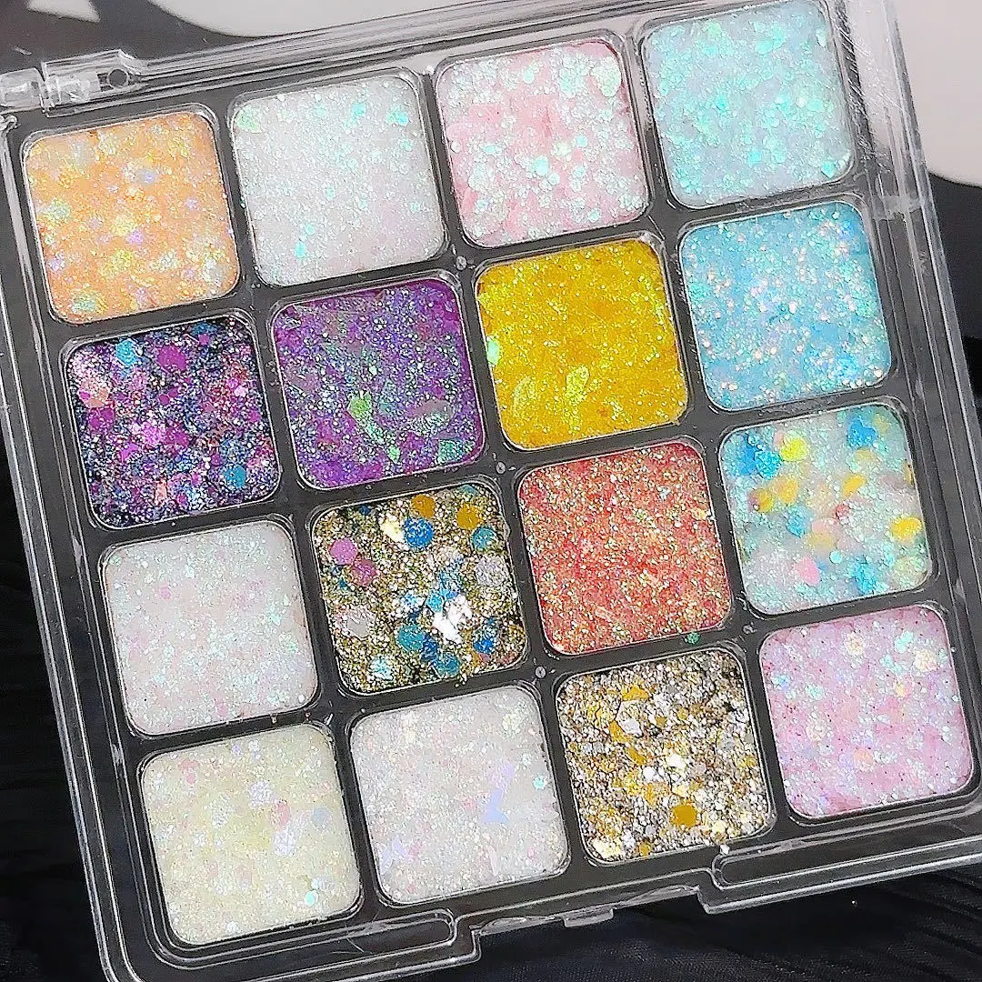 16 Colors Sparkly Glitter Eyeshadow Palette Long-Lasting Shimmer Diamond Dust Non-Smudge Colorful Sequins Cosmetic for Party