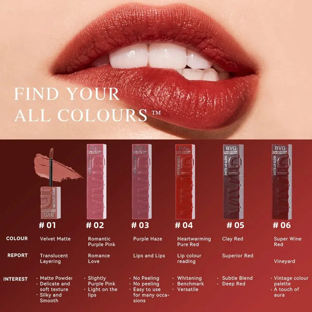 High-End Multi-Color Matte Lip Gloss Long-Lasting Non-Greasy Liquid Lipstick Rich Warm Colors Fading Liquid Makeup