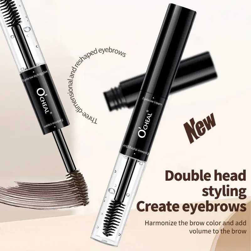 2-in-1 Double-Ended Brow Cream Gel - Smudge-Proof Waterproof Sweat-Resistant Long Lasting Eyebrow Tint Natural Hair-Like Strokes
