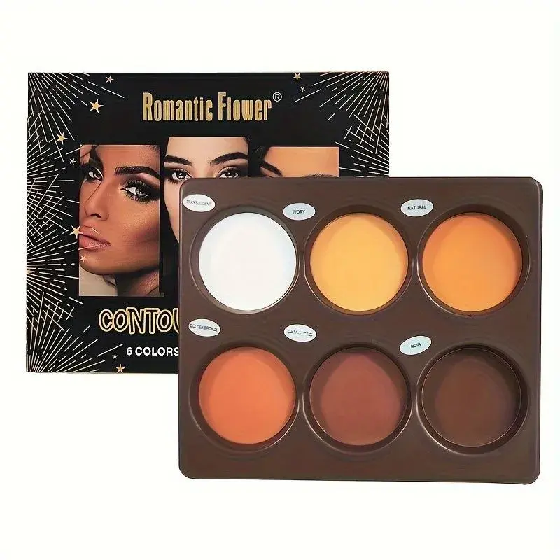 6-Color Powder Contouring Tray Long-Lasting Waterproof Contoured Highlighter Makeup Palette Smooth Illumination Sculpt V-Face