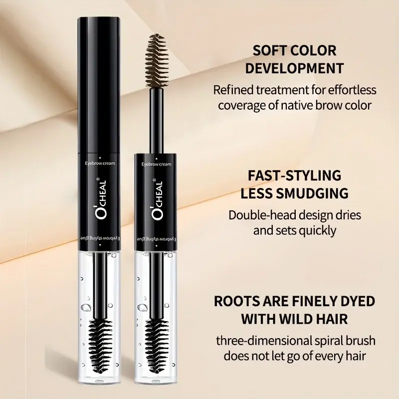 2-in-1 Double-Ended Brow Cream Gel - Smudge-Proof Waterproof Sweat-Resistant Long Lasting Eyebrow Tint Natural Hair-Like Strokes