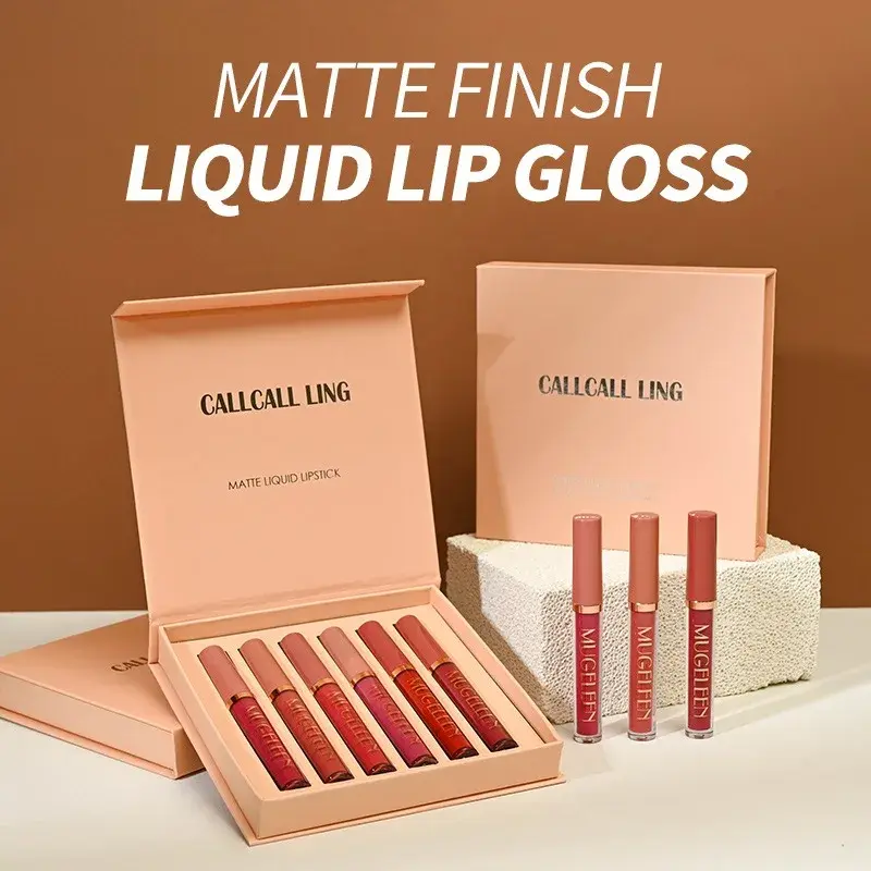 6-Colors Matte Lip Gloss Set Smooth Long-Lasting Moisturizing Waterproof Lipstick Holiday Gift Box