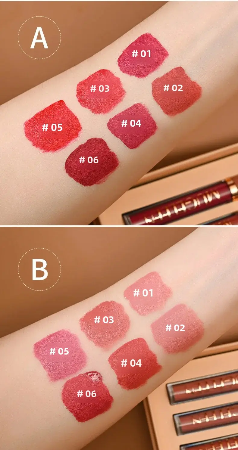 6-Colors Matte Lip Gloss Set Smooth Long-Lasting Moisturizing Waterproof Lipstick Holiday Gift Box