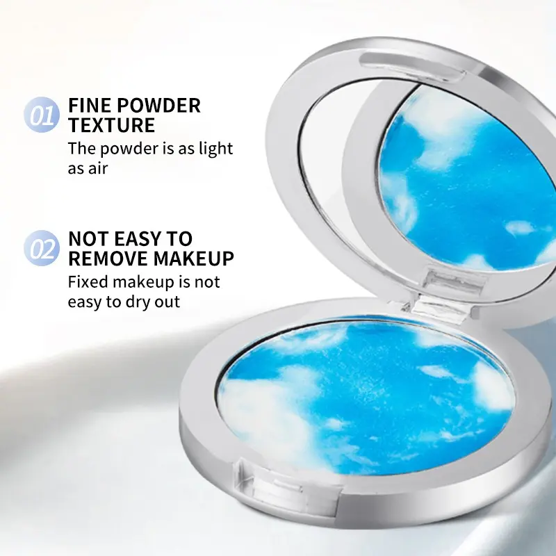 The Blue Sky Oil Control Long-lasting Powder Cake with Powder Puff Makeup Waterproof Wet and Dry Face foundation cosmetics The B