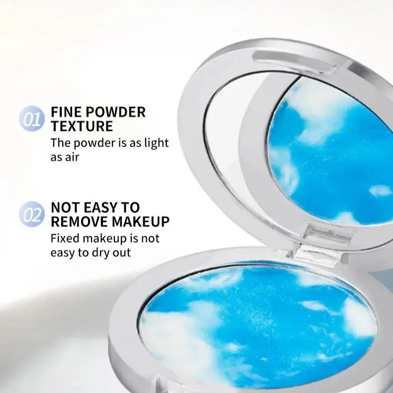 The Blue Sky Oil Control Long-lasting Powder Cake with Powder Puff Makeup Waterproof Wet and Dry Face foundation cosmetics The B