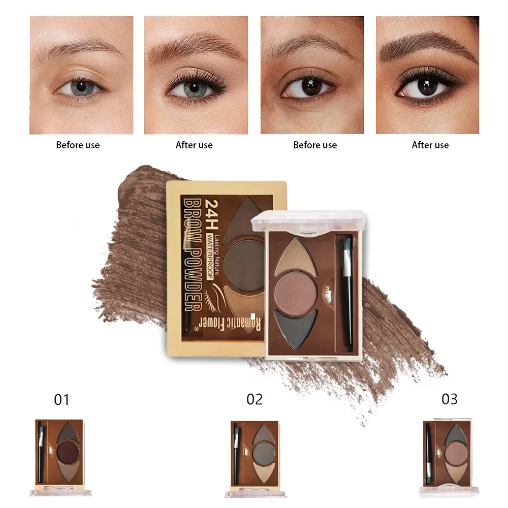 Multifunctional 3 Color Eyebrow Powder Kit with Brush - Long-Lasting Smudge-Resistant Natural 3D Brows Contour Makeup Set