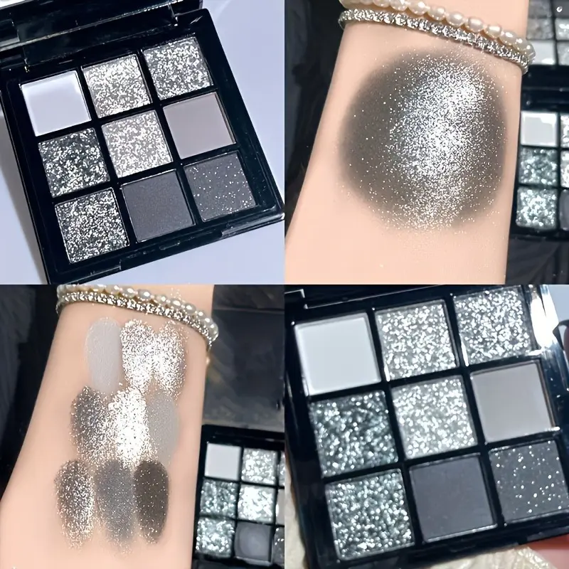 Smoked Eye Shadow Tray, 9 Color True Black Dark Grey Smoked Gothic Makeup Tray, 9 Color Soft Matte Flash High Pigment Basic