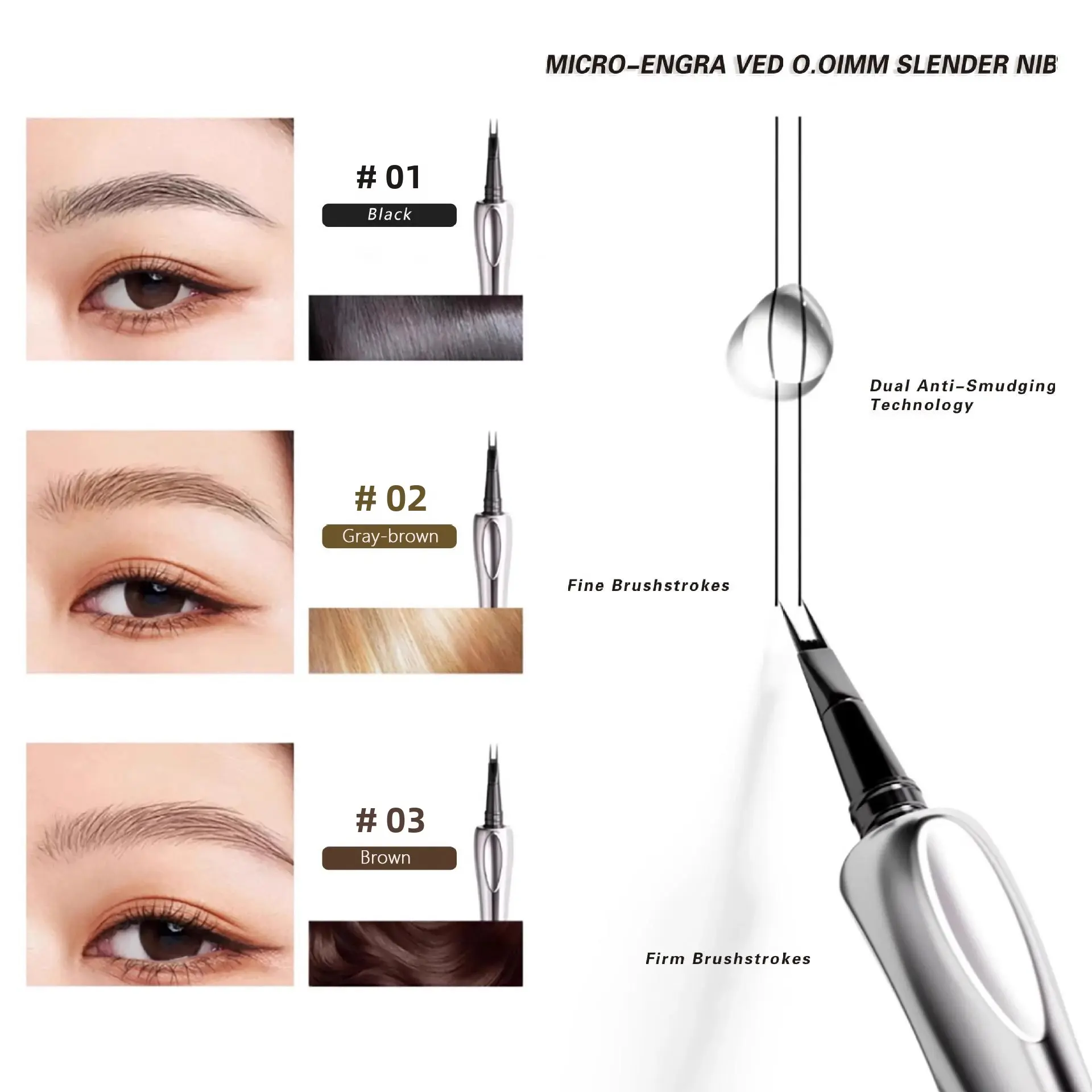 3 Colors 2-Point Wild Eyebrow Pencil Long-Lasting Waterproof Thin Liquid Silkworm Korean Makeup Brow Tattoo Gripping Pen