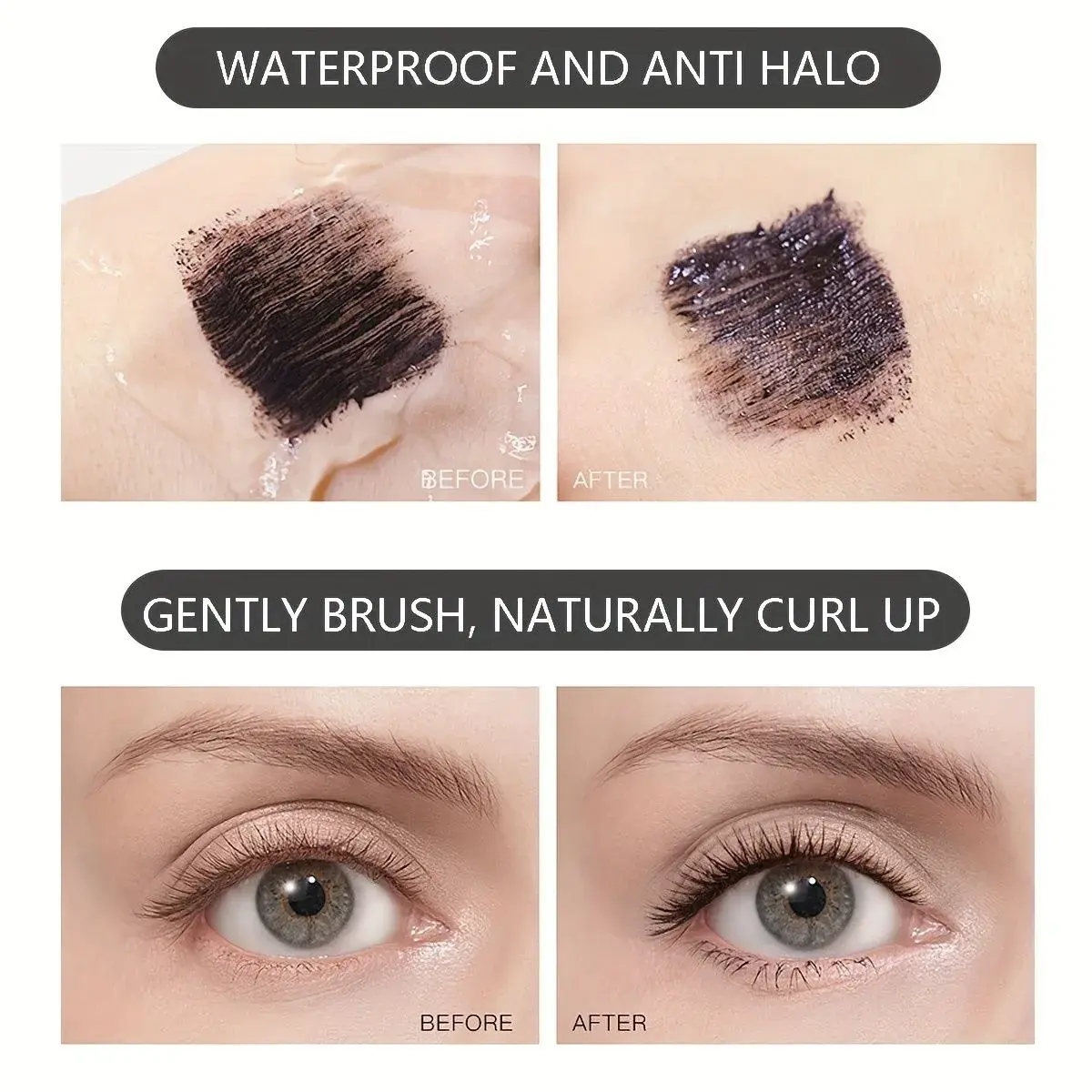 3D Fiber Mascara Effect Waterproof Long-Lasting Natural Curling Eyelashes Non-Smudging Maximize Volume Intense&Thick Lengthening