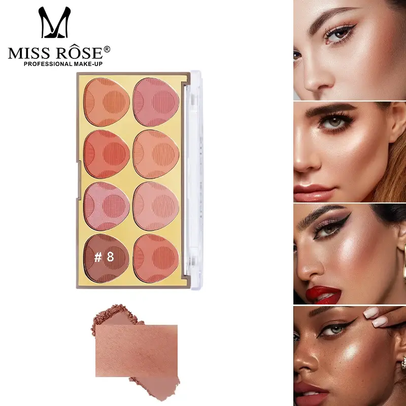 8-Color Matte Shimmer Blush Palette Silky Smooth Waterproof Sweatproof Long-Lasting Makeup Gift for Women Birthday Christmas