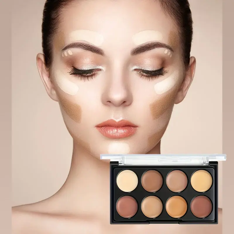 8-Color Full Coverage Concealer Palette 3-in-1 Contour Brighten Color Correct Waterproof Face Makeup for Dark Circles & Redness