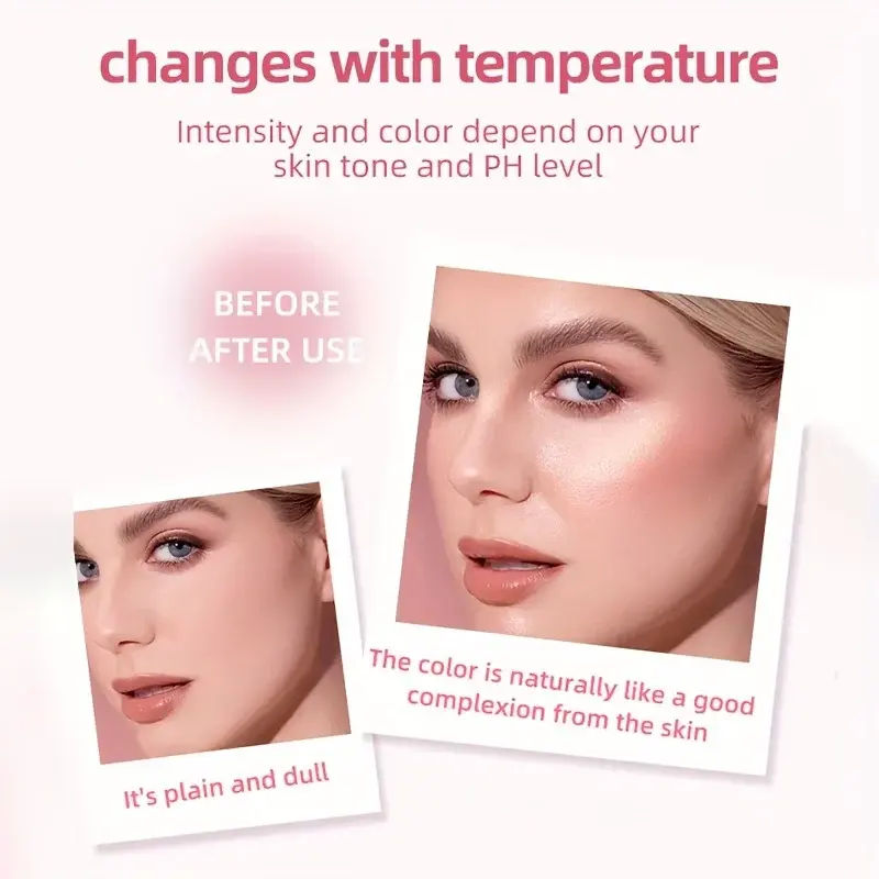 Temperature Warm Change Blush Clear Crystal Color Changing Highlight Long Lasting Fine Shimmer Blush Cream Natural Nude Makeup