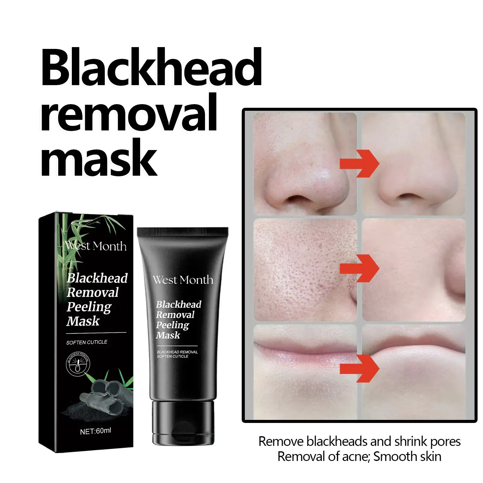 60ML Deep Cleaning Blackhead Remover Mask Hydrating Peel off Mud Formula to Shrink Pores & Improve Rough Skin Skincare Treatment