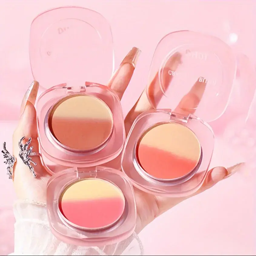 Peach Pink Matte&Shimmer Blusher Cheek Tint Long-Lasting Brightening Silky Smooth Rouge Powder Palette Cosmetic Makeup for Face