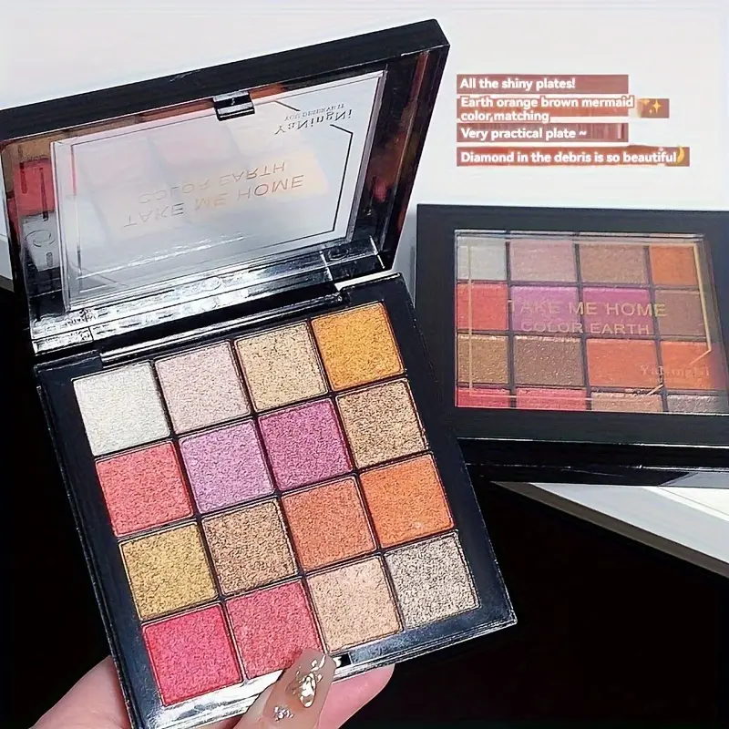 16 Earth Tone Eyeshadow Palette Matte Pearl Shimmer Milk Tea Color Mermaid Orange Natural Nude Makeup Palette for All Skin Types
