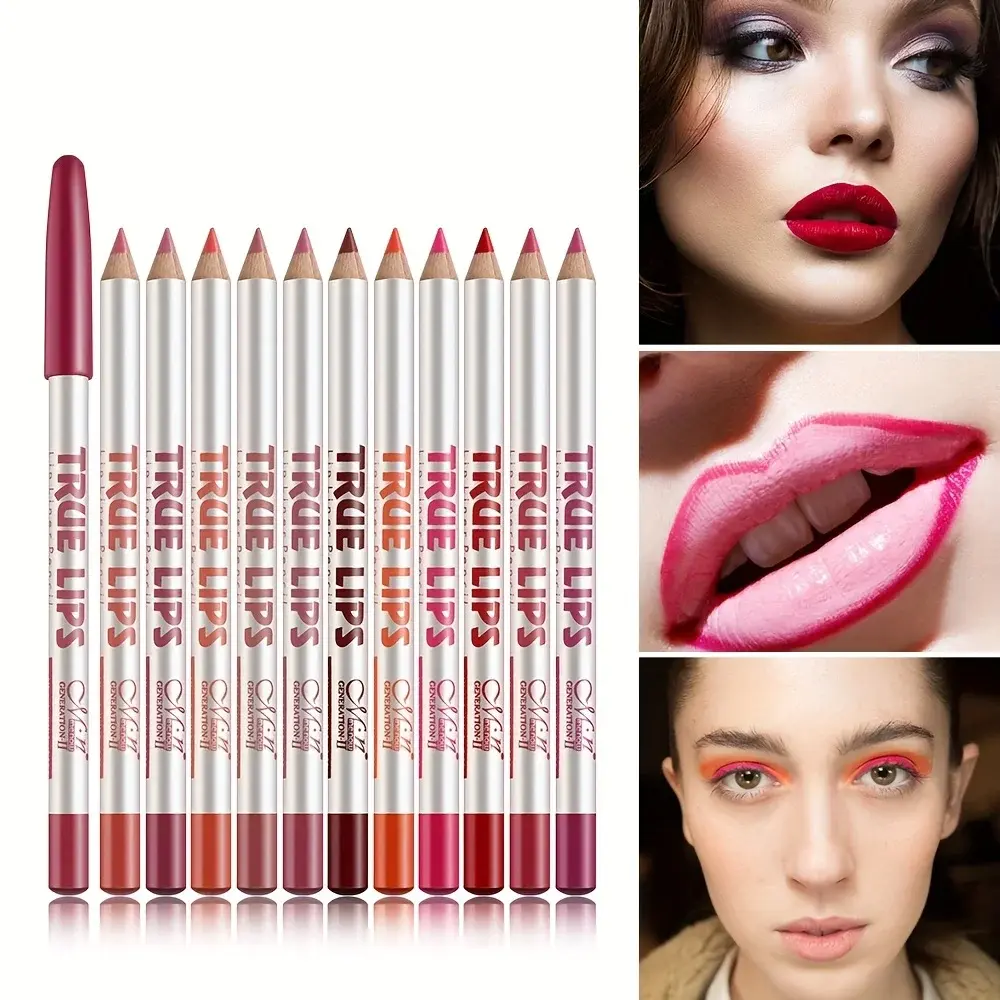 12PCS Wood Lip Liner Pencil Set Long-Lasting Waterproof Matte Lip Pencil Lipstick Pencil for Permanent Makeup&Tattoo Accessories