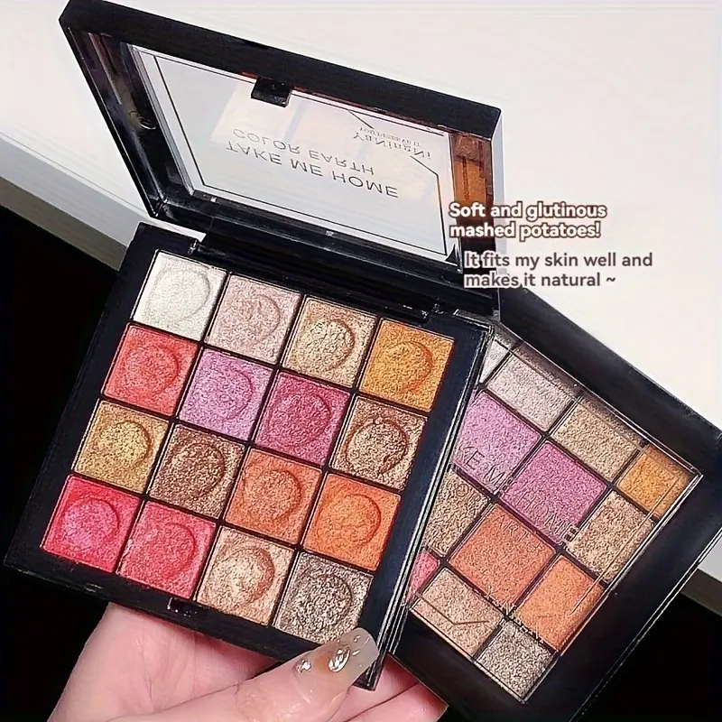 16 Earth Tone Eyeshadow Palette Matte Pearl Shimmer Milk Tea Color Mermaid Orange Natural Nude Makeup Palette for All Skin Types