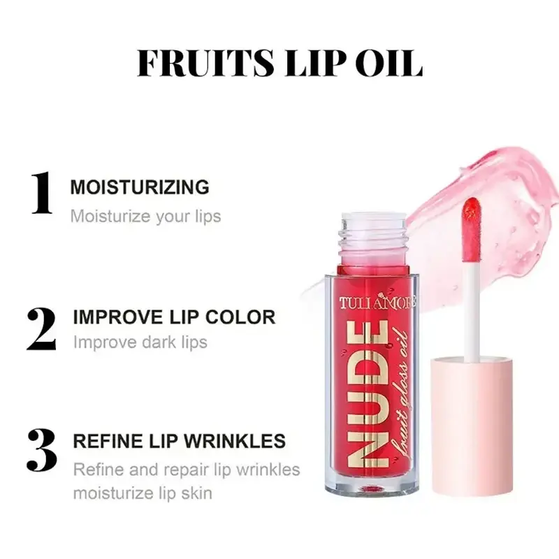 4 Colors Fruit Lip Oil Moisturizing Lip Plump Clear Hydrates And Shines Mirror Water Gloss Lip Glaze Liquid