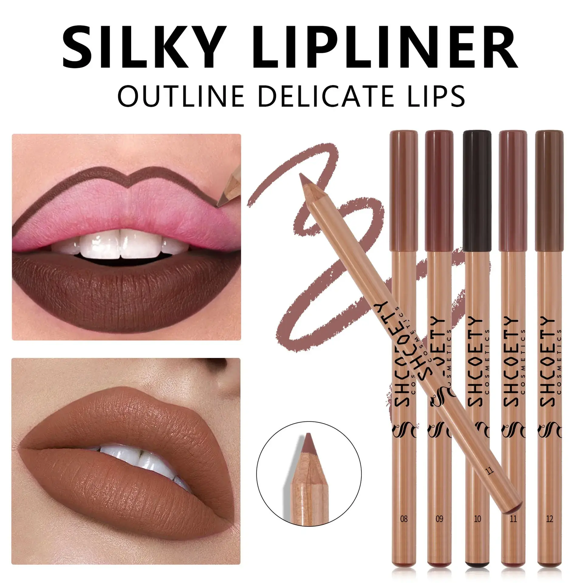 12 Pieces Nude Lip Liner Set Natural Lip Kit Smooth Matte Lipstick Pencils Long-lasting Moisturizing Lip Makeup for Women