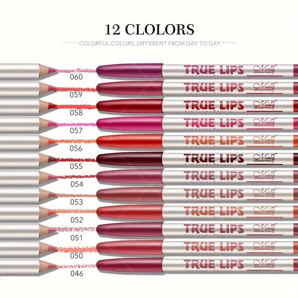 12PCS Wood Lip Liner Pencil Set Long-Lasting Waterproof Matte Lip Pencil Lipstick Pencil for Permanent Makeup&Tattoo Accessories