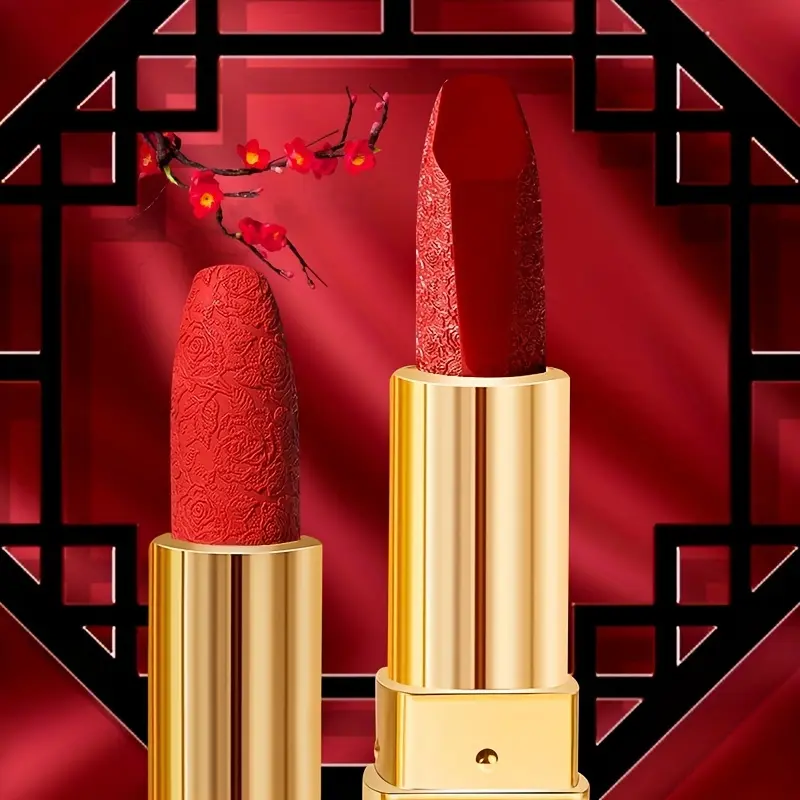 Rose Engraved Lipstick: Moisturizing Waterproof Non-Stick Long-Lasting Non-Fading Color Lip Makeup for Smooth Luscious Pout