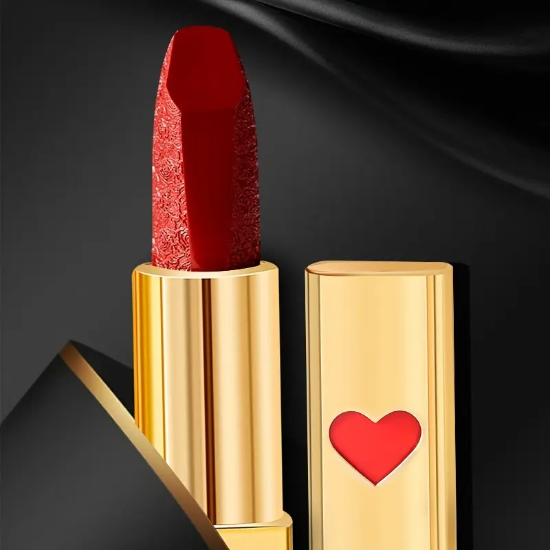 Rose Engraved Lipstick: Moisturizing Waterproof Non-Stick Long-Lasting Non-Fading Color Lip Makeup for Smooth Luscious Pout