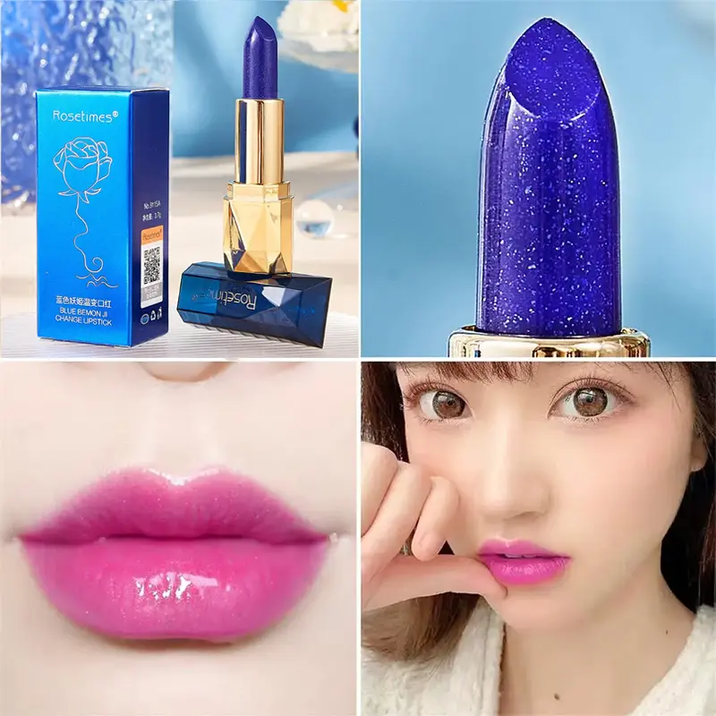 Blue Rose Lipstick Makeup Temperature Color Changing Lipstick Velvet Matte Moisturizing Waterproof Non-stick Cup Shiny Lipstick