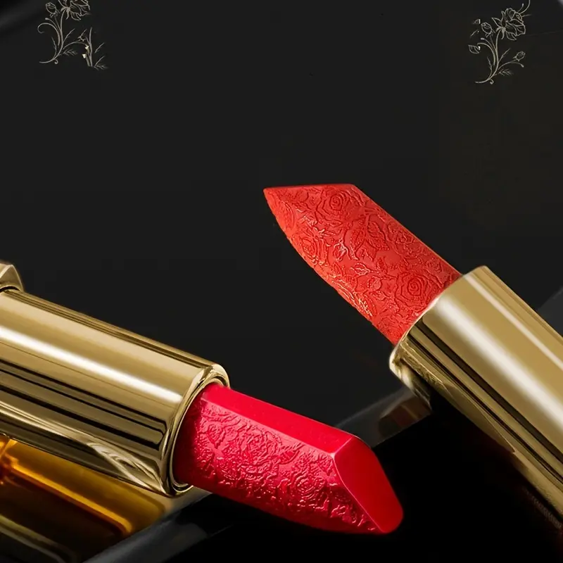 Rose Engraved Lipstick: Moisturizing Waterproof Non-Stick Long-Lasting Non-Fading Color Lip Makeup for Smooth Luscious Pout