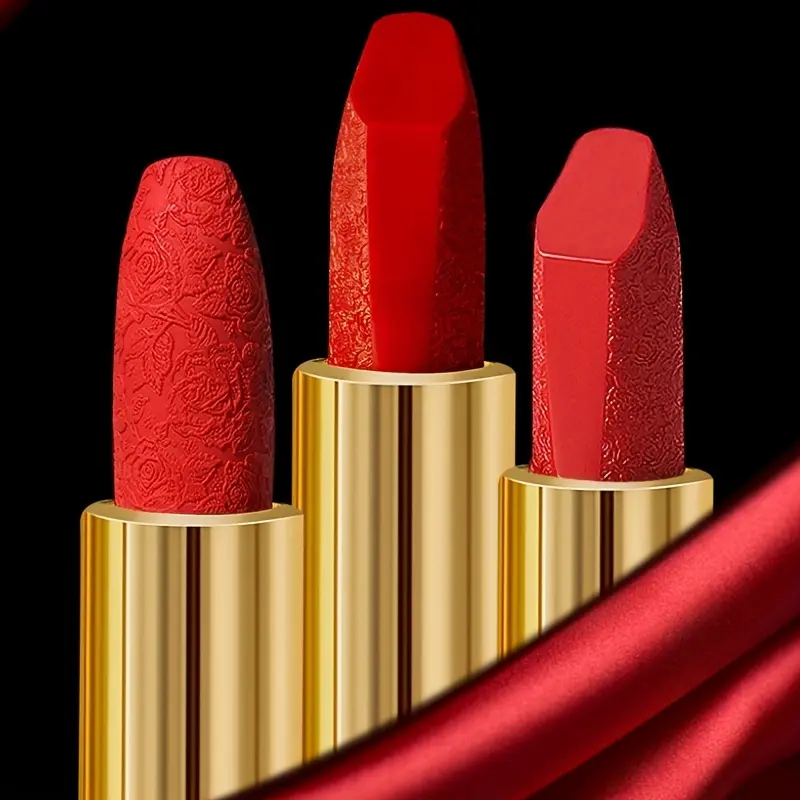 Rose Engraved Lipstick: Moisturizing Waterproof Non-Stick Long-Lasting Non-Fading Color Lip Makeup for Smooth Luscious Pout