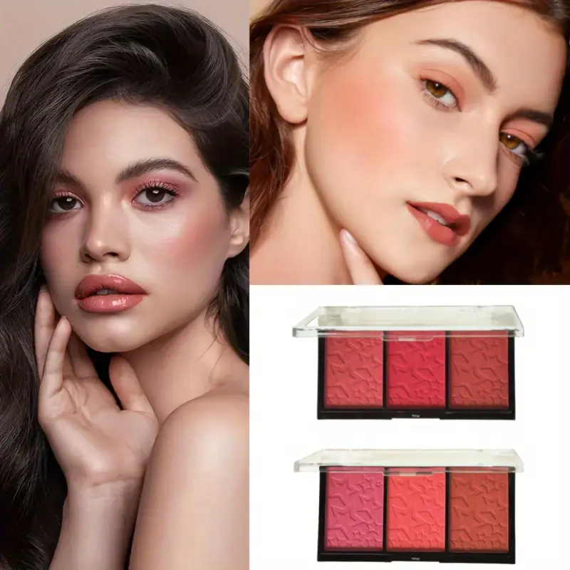 Matte Blush Palette 3 Colors Natural Red Orange Pink Lightweight Breathable Makeup Rouge Eyeshadow for Enhanced Beauty