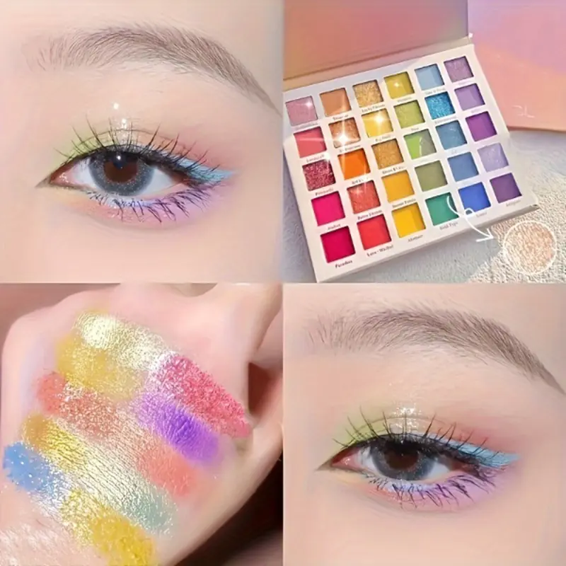 30-Color Eyeshadow Palette Super Brilliant Long-Lasting Matte Shimmer Pearlescent Shade Waterproof Eye Makeup with Large Sequins