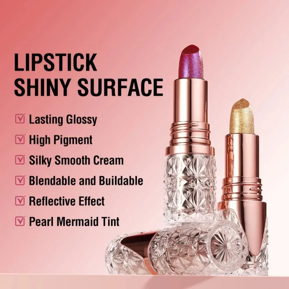 3 in 1 Pearlescent Sparkling Lipstick - Matte Glitter Waterproof Long-Lasting Pearl Shine Lip Gloss for Sexy Makeup Shimmer