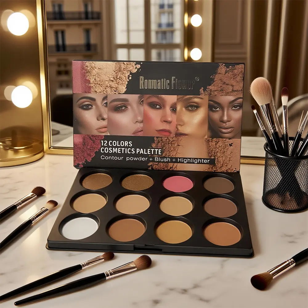 12 Colors Cosmetics Palette Contour Powder Blush Highlighter Set Waterproof Long-Lasting Makeup Kit for Professional & Home Use