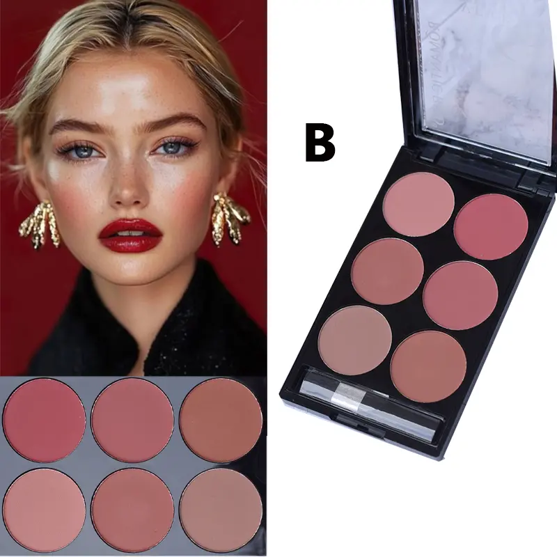 6-Color Blush & Contouring All-In-One Palette Pearlescent Matte Powder Makeup Set for Enhanced Natural Look
