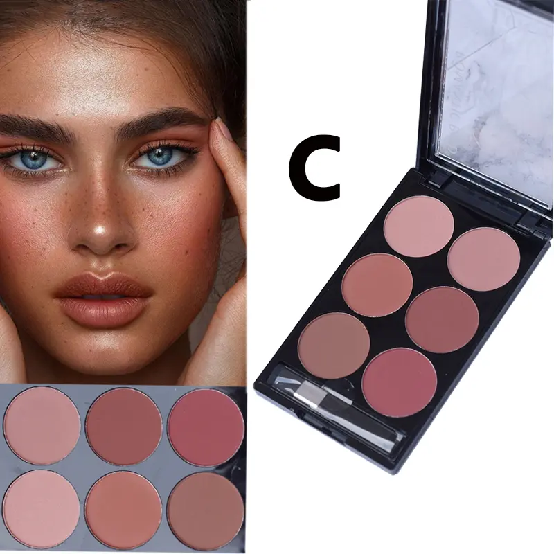 6-Color Blush & Contouring All-In-One Palette Pearlescent Matte Powder Makeup Set for Enhanced Natural Look