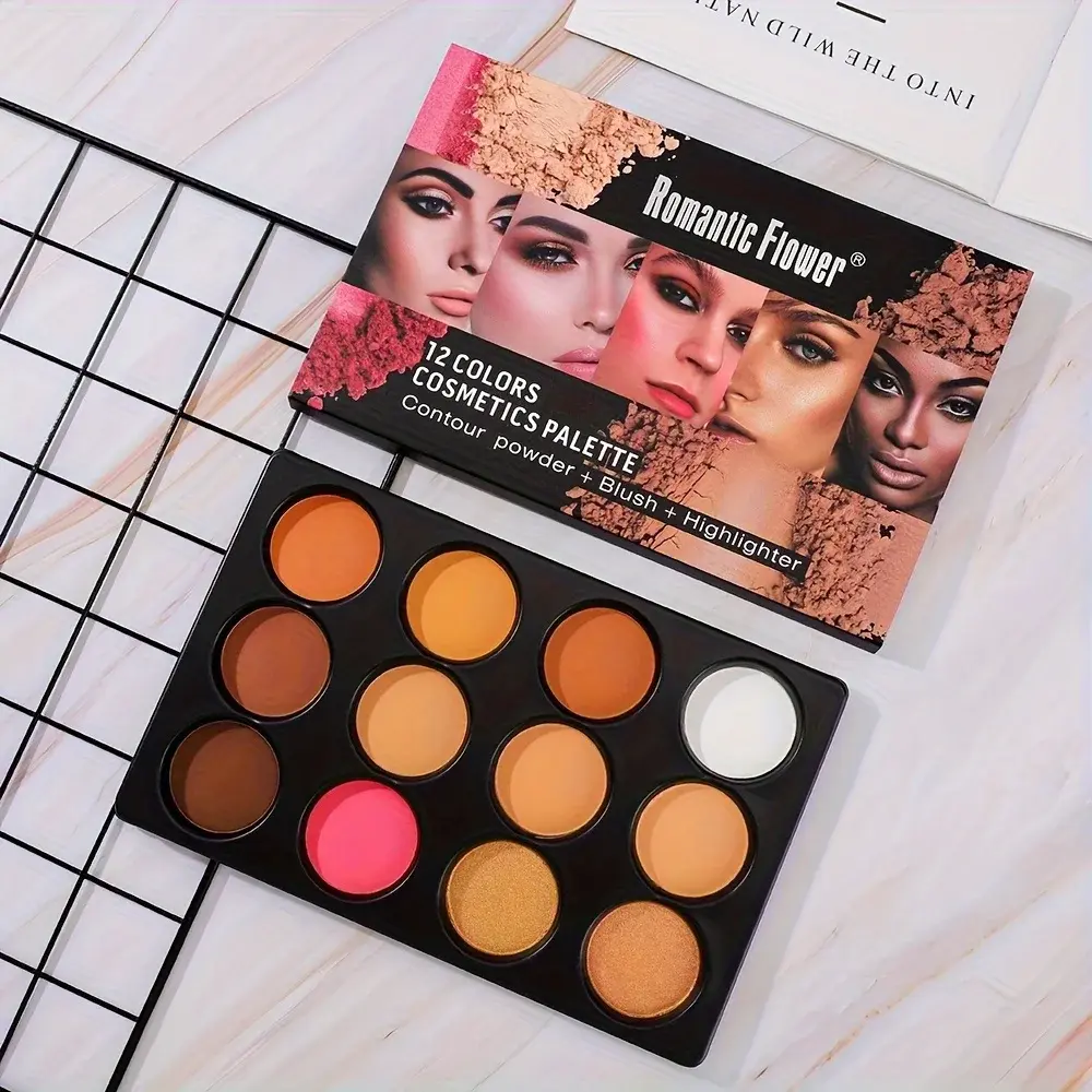 12 Colors Cosmetics Palette Contour Powder Blush Highlighter Set Waterproof Long-Lasting Makeup Kit for Professional & Home Use