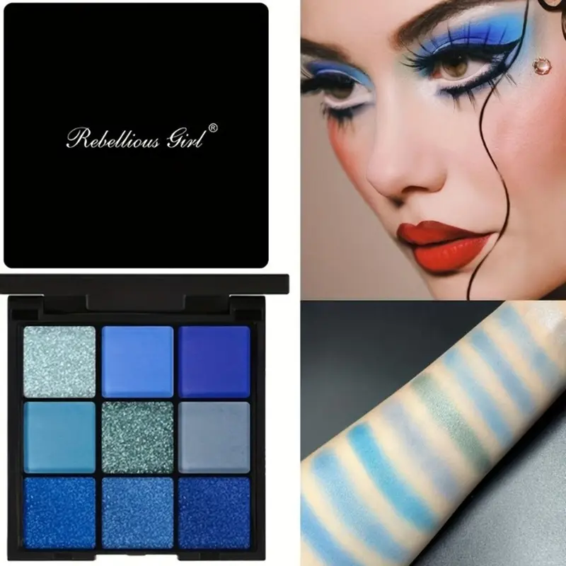 9-Color Eyeshadow Palette Mini Bright Colors Matte Metallic Shimmering Glitter Waterproof Long-Lasting Eyeshadow Makeup Set