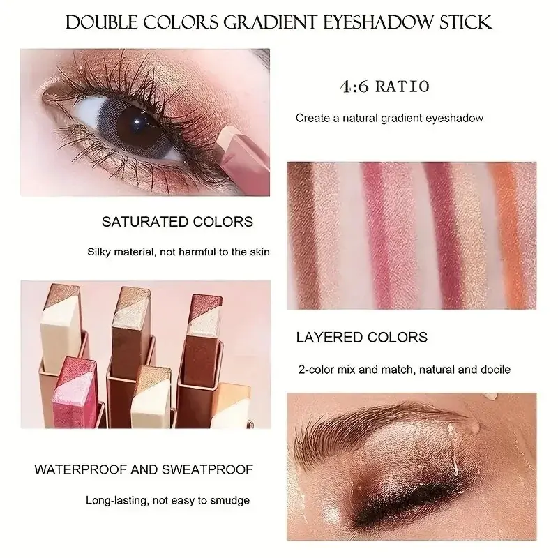 Double Color Glitter Matte Eyeshadow Stick  Long-Lasting Waterproof Bicolor Shimmer Portable Lazy Beauty Makeup Cosmetics