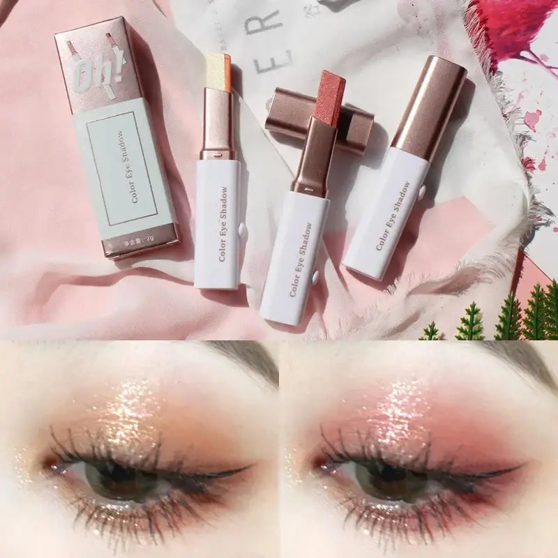 Double Color Glitter Matte Eyeshadow Stick  Long-Lasting Waterproof Bicolor Shimmer Portable Lazy Beauty Makeup Cosmetics