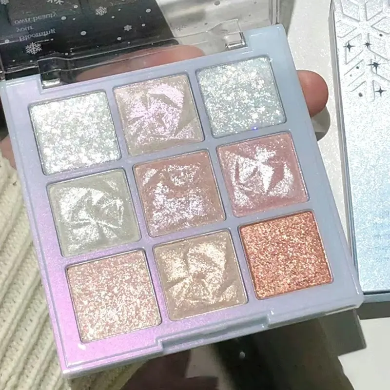 9-Color Snowflake Diamond Eyeshadow Palette Rose Pink Glitter Flash Polarization Highlighter Brightening Shiny Eye Makeup Tools