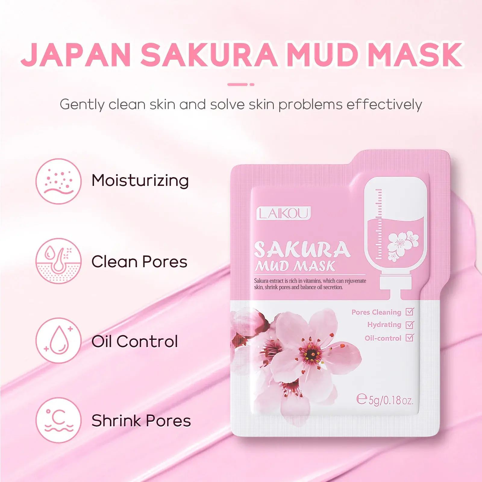10/12 PCS Sakura Mud Face Mask Set Deep Cleansing Pore Shrinking Oil Control Blackhead Removal Moisturizing Skin Care