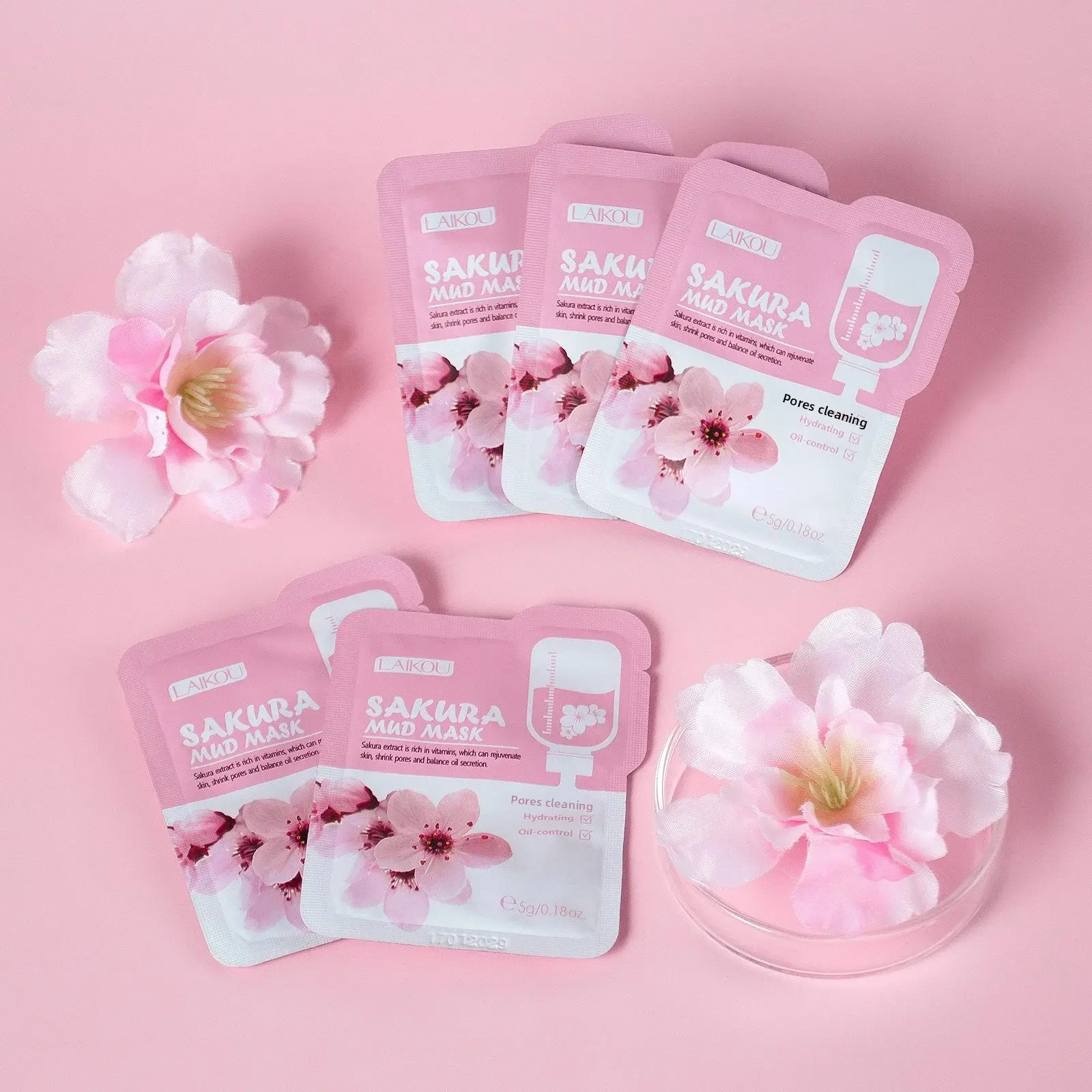 10/12 PCS Sakura Mud Face Mask Set Deep Cleansing Pore Shrinking Oil Control Blackhead Removal Moisturizing Skin Care